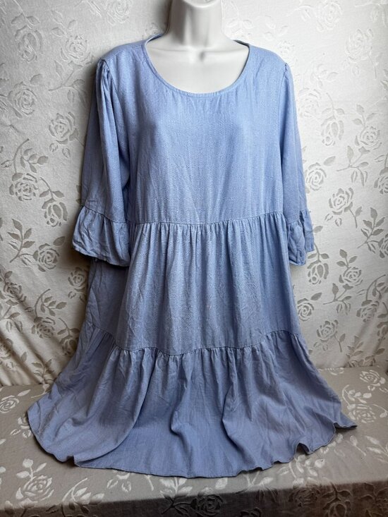 Sunny Girl Dresses & Skirts - Sunny Girl Light Blue Tiered Ruffle Dress Side seam pockets Style 13254A NWT